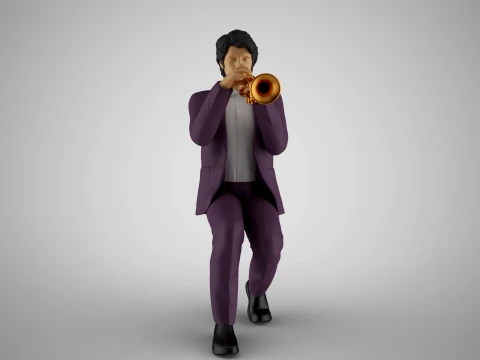 トランペットを吹く男性 3Dプリントモデル