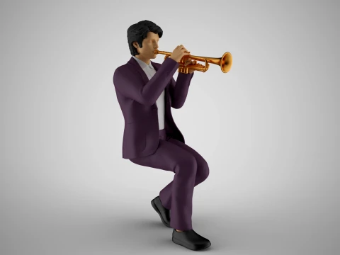 トランペットを吹く男性 3Dプリントモデル