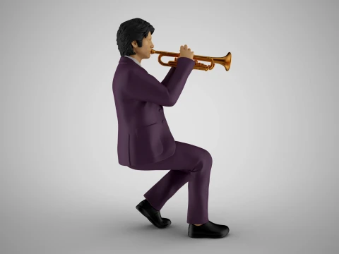 トランペットを吹く男性 3Dプリントモデル