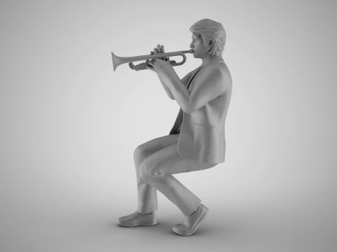トランペットを吹く男性 3Dプリントモデル