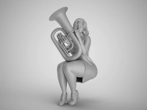 Woman Playing Tuba 3D Print Model