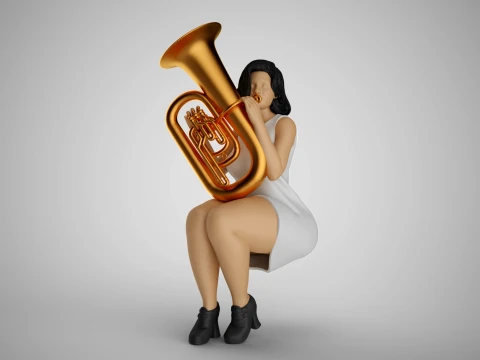 Woman Playing Tuba 3D Print Model