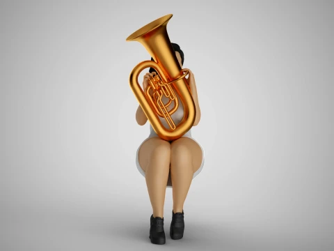 Woman Playing Tuba 3D Print Model
