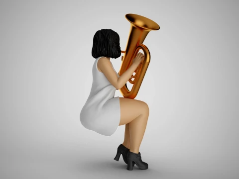 Woman Playing Tuba 3D Print Model