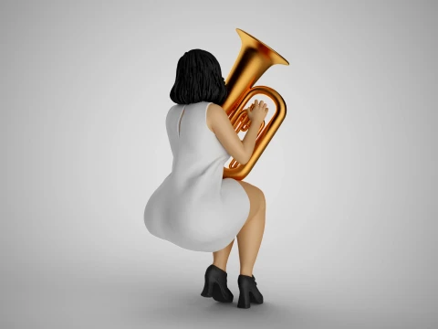 Woman Playing Tuba 3D Print Model