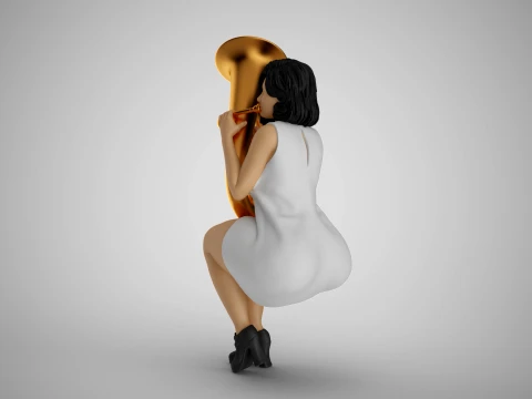 Woman Playing Tuba 3D Print Model