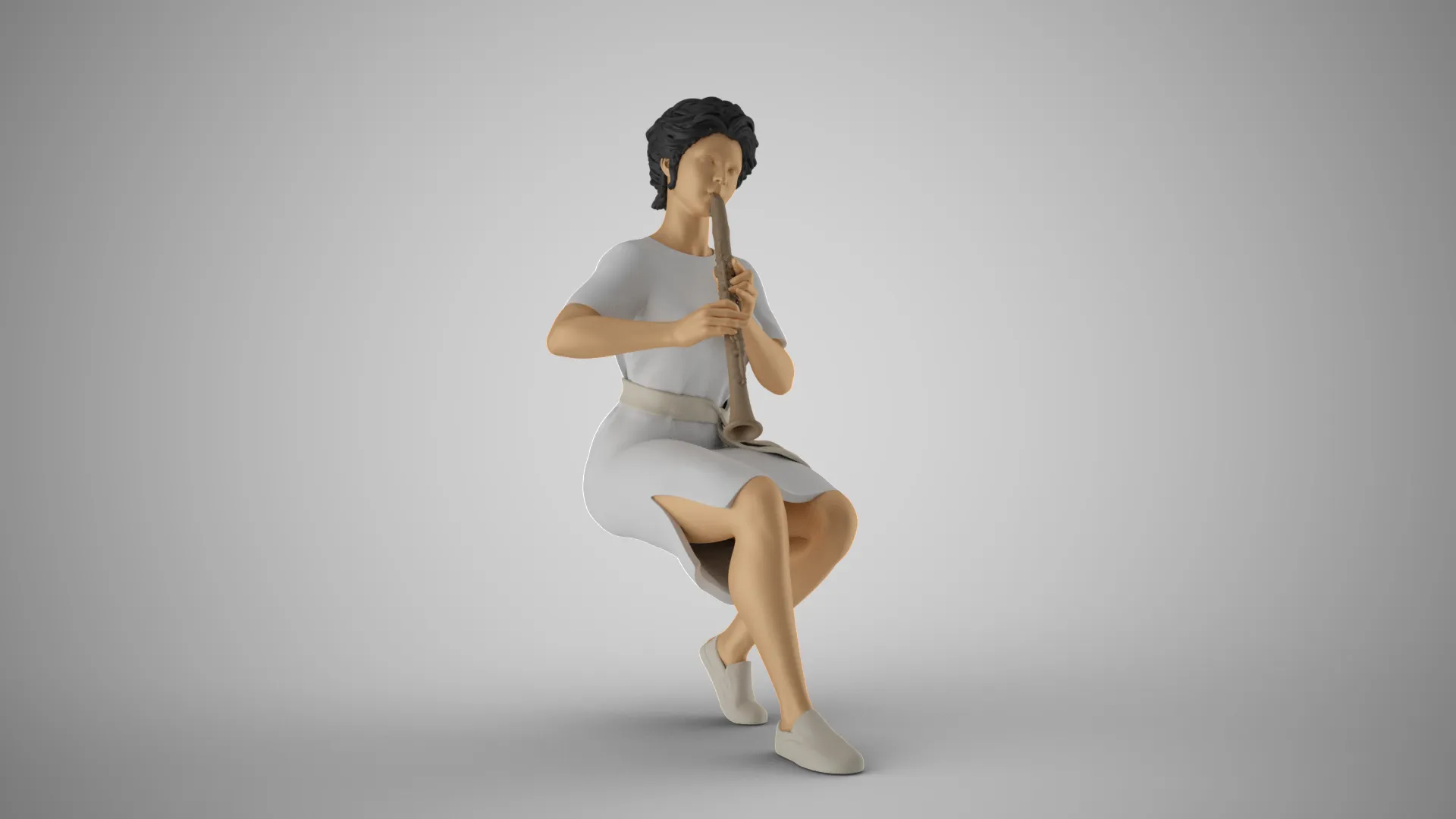 Woman Playing Clarinet 3D Print Model .c4d .max .obj .3ds .fbx .stl .blend