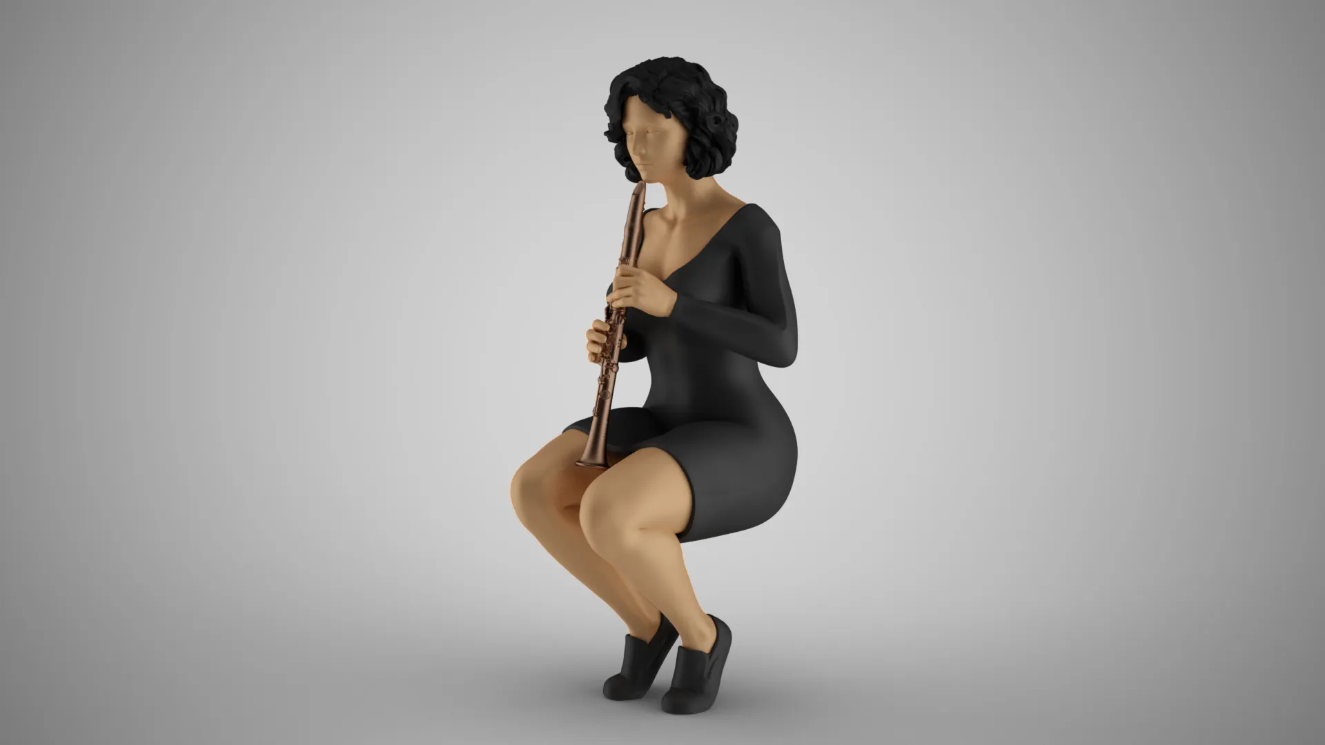 Woman Playing Clarinet 2 3D Print Model .c4d .max .obj .3ds .fbx .stl .blend 