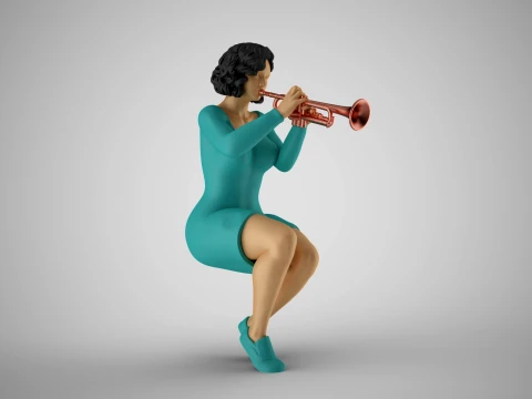 トランペットを吹く女性 3Dプリントモデル