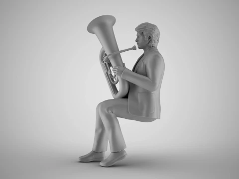 Man Playing Tuba 3D Print Model