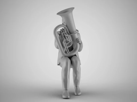 Man Playing Tuba 3D Print Model