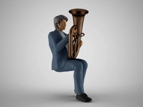 Man Playing Tuba 3D Print Model