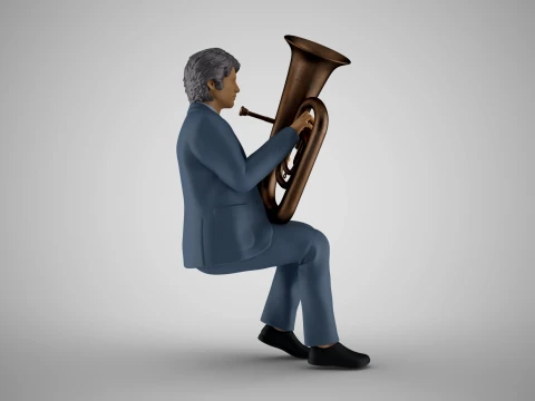 Man Playing Tuba 3D Print Model