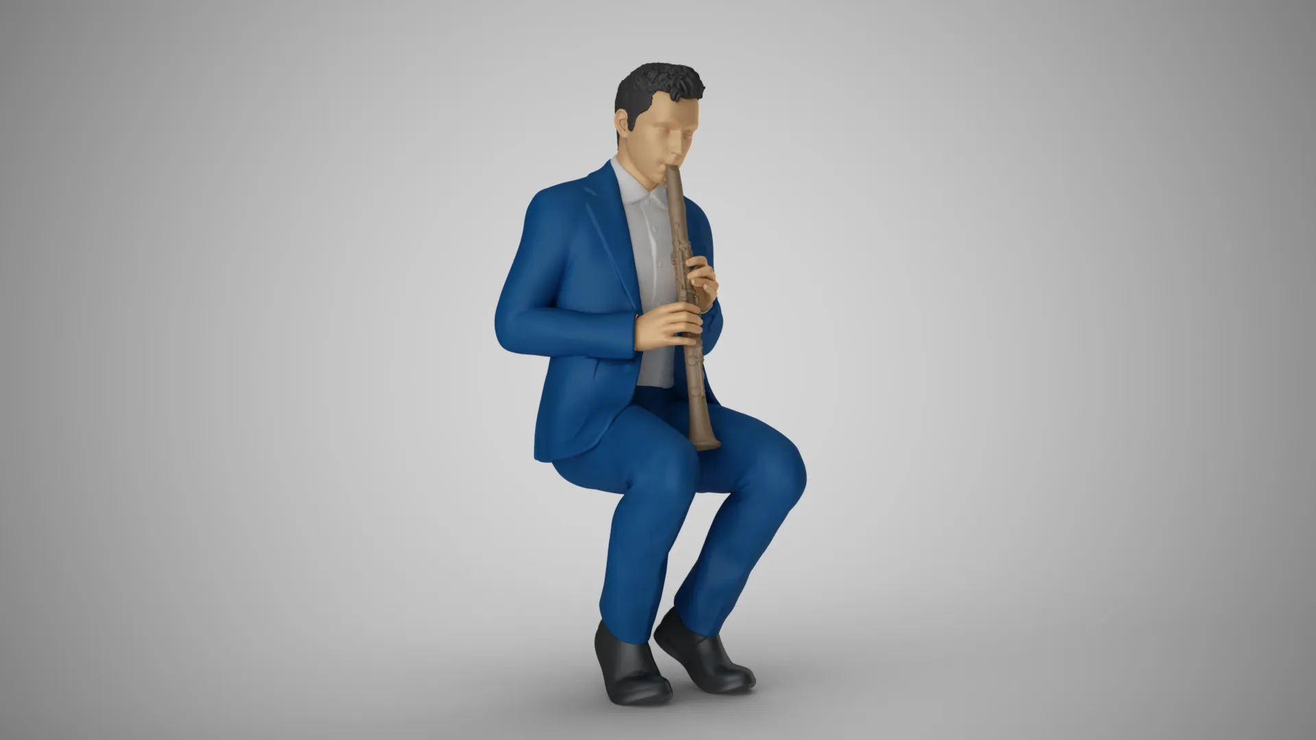 Man Playing Clarinet 2 3D Print Model .c4d .max .obj .3ds .fbx .stl .blend 