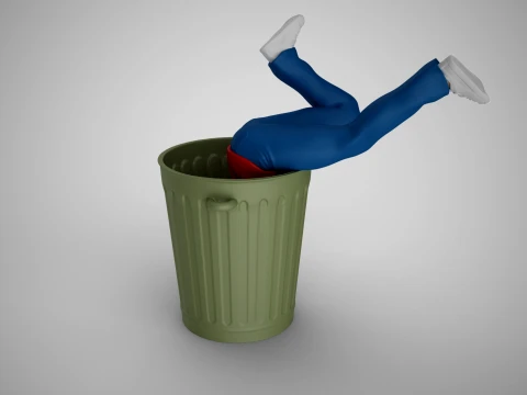 Homem caindo na lata de lixo Modelo de Impressão 3D
