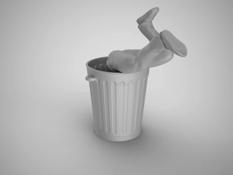 Man Falling into Trash Can 3D Print Model