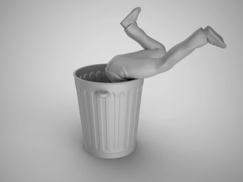 Man Falling into Trash Can 3D Print Model
