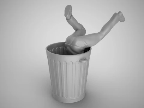 Man Falling into Trash Can 3D Print Model