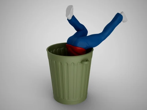 Man Falling into Trash Can 3D Print Model