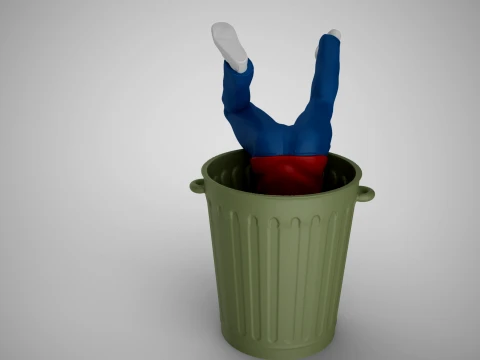 Man Falling into Trash Can 3D Print Model
