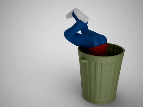 Man Falling into Trash Can 3D Print Model