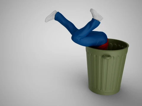 Man Falling into Trash Can 3D Print Model