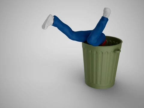 Man Falling into Trash Can 3D Print Model
