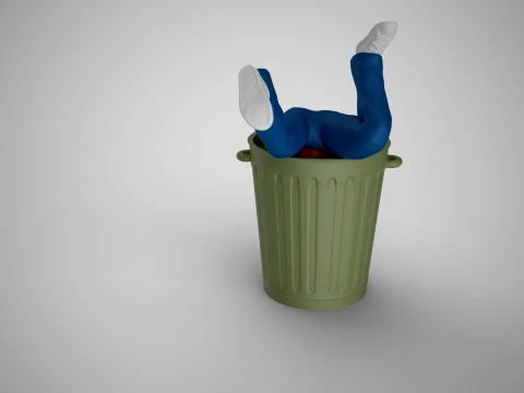 Man Falling into Trash Can 3D Print Model