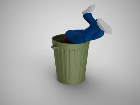 Man Falling into Trash Can 3D Print Model