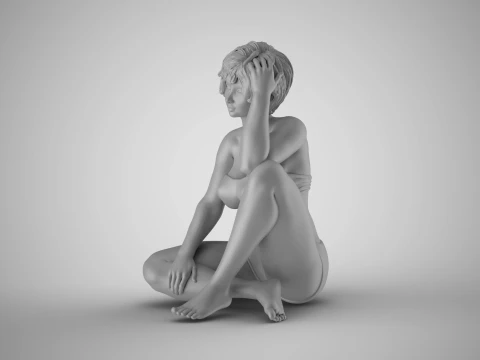 Woman Sitting Thinking 3D Print Model