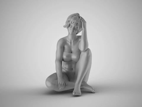 Woman Sitting Thinking 3D Print Model