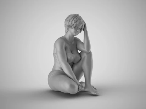 Woman Sitting Thinking 3D Print Model