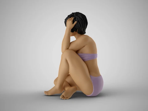 Woman Sitting Thinking 3D Print Model