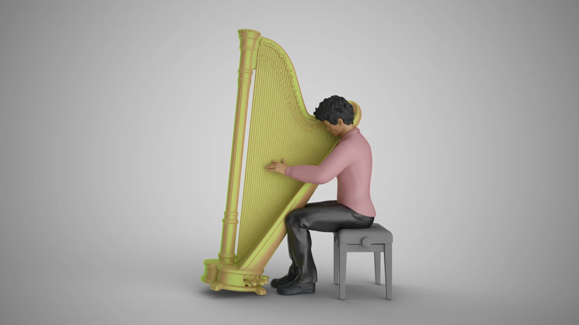 Man Playing Harp 3D Print Model .c4d .max .obj .3ds .fbx .stl .blend 
