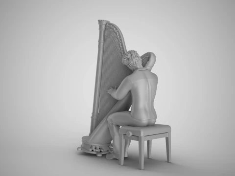 Man Playing Harp 3D Print Model