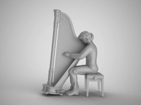 Man Playing Harp 3D Print Model