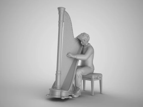 Man Playing Harp 3D Print Model