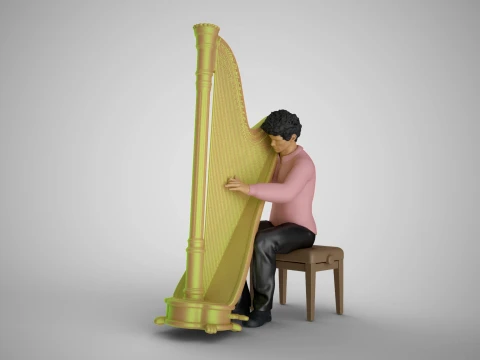 Man Playing Harp 3D Print Model