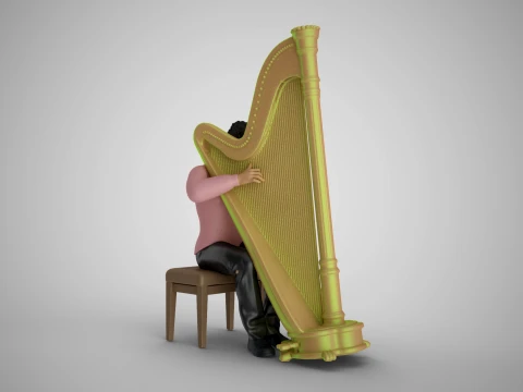 Man Playing Harp 3D Print Model