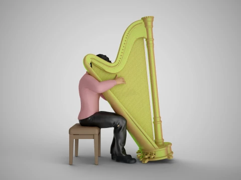 Man Playing Harp 3D Print Model
