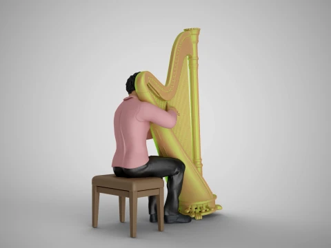 Man Playing Harp 3D Print Model