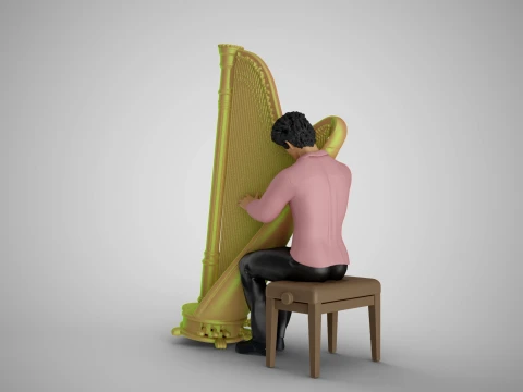 Man Playing Harp 3D Print Model