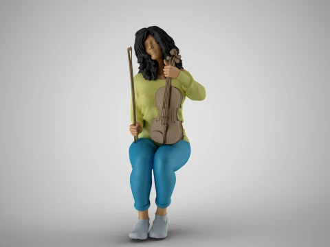 Woman Sitting with Violin 3 3D Print Model