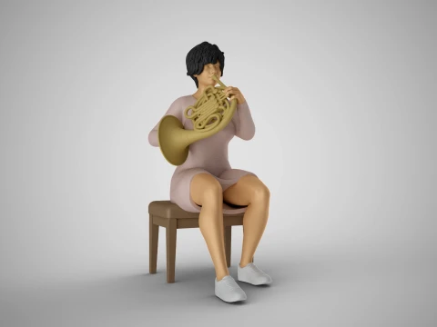 Vrouw Franse hoornspeler 3D printmodel