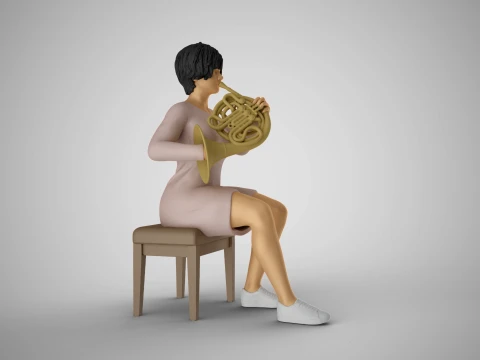 Suonatrice di corno francese donna Modello di stampa 3D