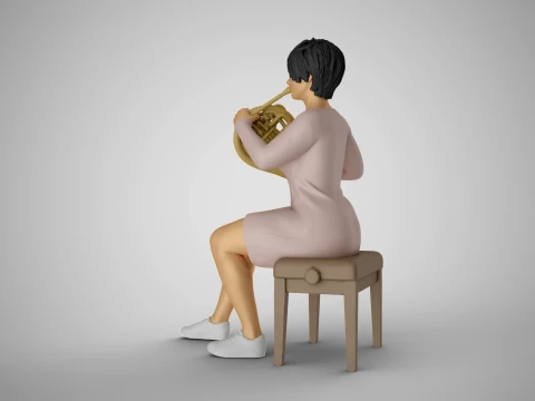 Suonatrice di corno francese donna Modello di stampa 3D