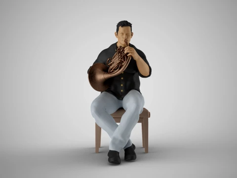 Man Franse hoornspeler 3D printmodel