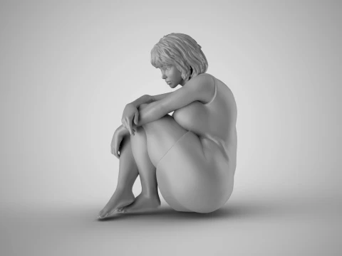 Girl Sitting Bored 3D Print Model