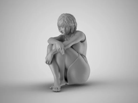 Girl Sitting Bored 3D Print Model