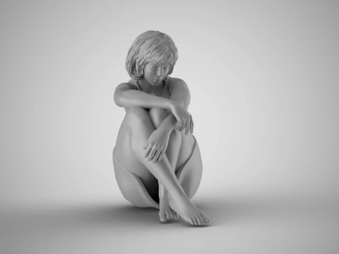 Girl Sitting Bored 3D Print Model